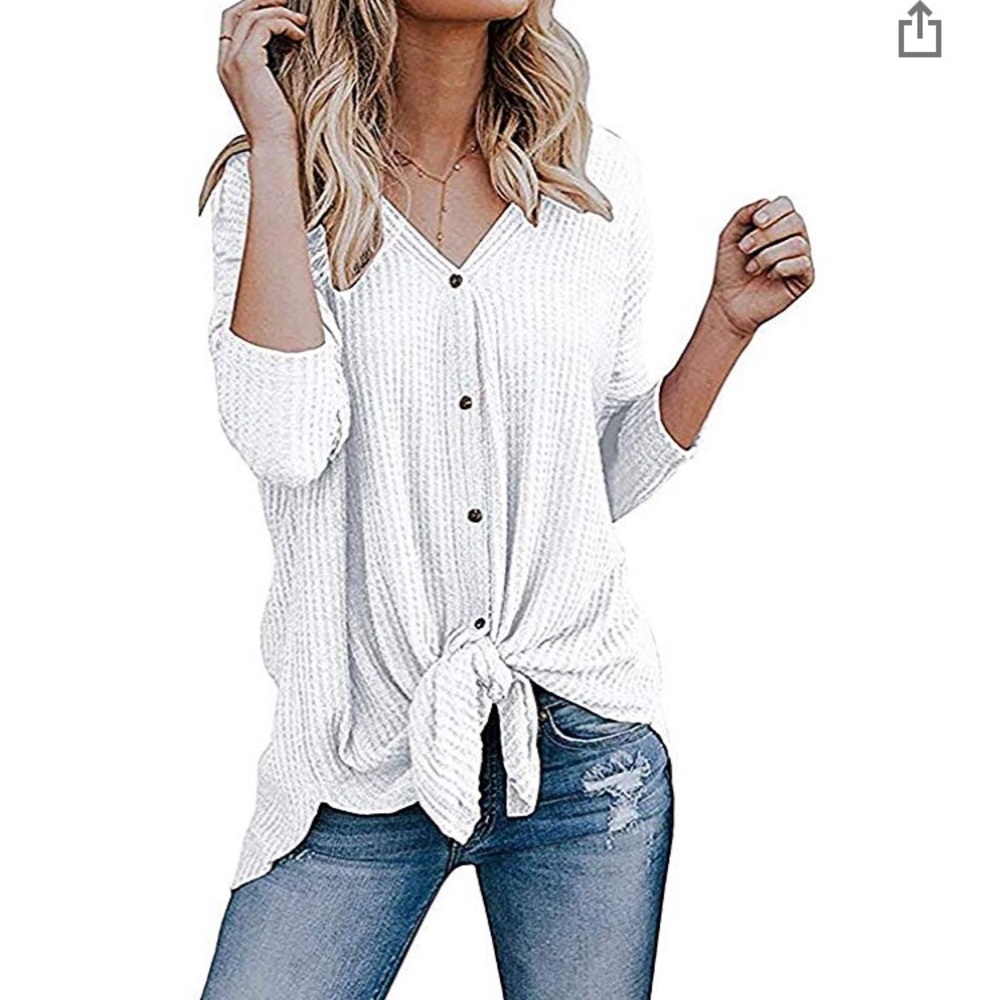 Front Knot Long Sleeve Thermal Top - Picture 1 of 4